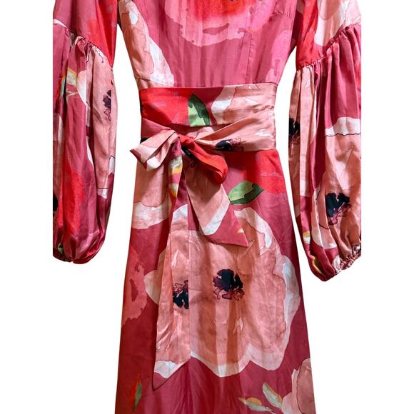 Sruti Dalmia Pink Floral Satin Belted Maxi Dress - NWT - Size XS - $360 MSRP - Picture 6 of 8